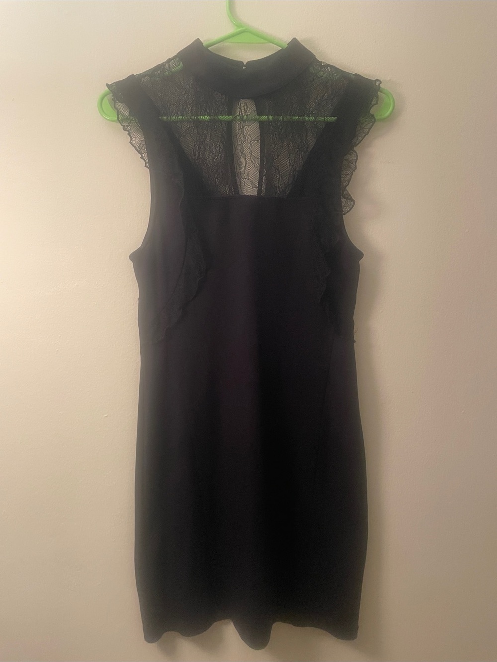 Free People Black Lace Yoke Mock Neck Dress